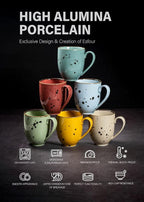 Esfour Ceramics Coffee Mugs Set Of 6, 14 Oz Large Handle Heavy Duty Cups - Microwave Dishwasher Safe - Latte, Cappuccino, Tea, Cocoa, Mocha - Men, Women, Home Office Daily Use, Vivid Assorted Colors