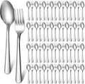 BBTO 100 Pcs Forks and Spoons Silverware Set Bulk Stainless Steel Flatware Cutlery Set 6.7'' Kitchen Utensils for Home Restaurant 50 Dinner Fork, 50 Teaspoon, Mirror Polished, Dishwasher Safe