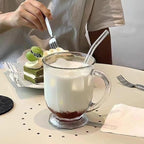 Clear Glass Coffee Mugs Set of 4, 16 OZ Large Glass Beer Cups with Handle,Bottom Nine-Sided Diner Mug for Men and Women Hot Beverages,Tea, Cappuccino, Latte, Espresso, Juice Mothers