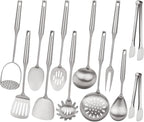 18/10 Stainless Steel Cooking Utensils Set,12pcs Metal Kitchen Utensils Set Dishwasher Safe, Heat Resistant Wok Tools Set for Cooking Enthusiasts