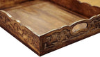 Hand Carved Wooden Serving Tray - Decorative Breakfast Tray with Handles - Rustic Wooden Food Tray with Intricate Detail - Unique Furnishing Accent - Natural Finish - 17 x 13 x 2.5 Inch - COTTON CRAFT