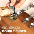 Pack of 8 Stainless Steel Magnetic Measuring Spoons Set, Dual Sided, Stackable, Adjustable Teaspoon and Tablespoon Measure Spoon with Leveler, Kitchen Gadgets