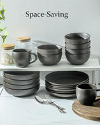 Stoneware Soup Bowls, 24 oz Cereal Bowls Set of 6 for Kitchen, Ceramic Bowls Set for Oatmeal, Dessert, Noodle, Cute Bowls Set for Gift, Dishwasher Microwave Oven Safe, Matte Black