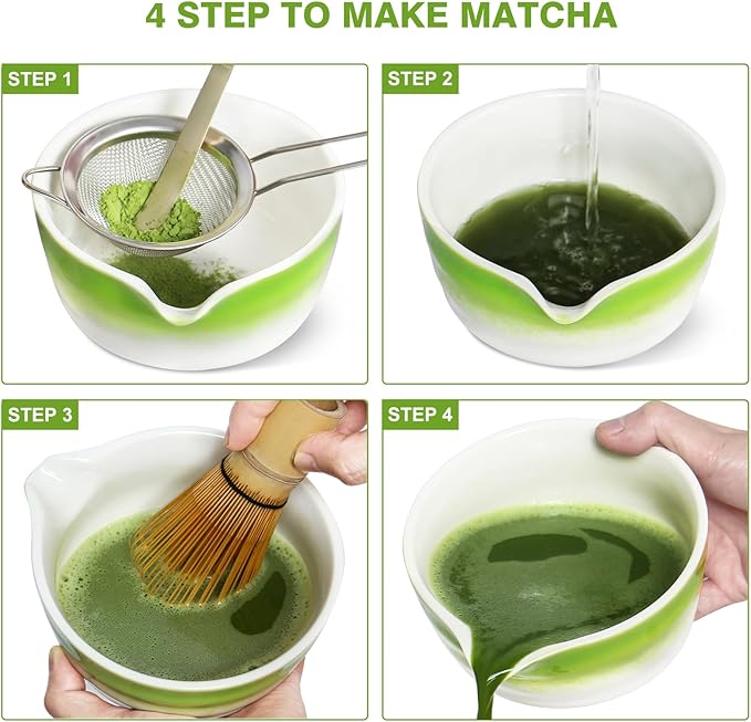 Matcha Whisk Set, Premium Ceremonial Grade Matcha Set Includes Matcha Bowl, Bamboo Scoop, Matcha Powder Sifter, Matcha Whisk and Holder for Matcha Lovers