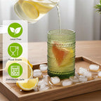 Moretoes Hobnail Drinking Glasses Set of 12,12 Oz Highball Glasses Embossed Boho Water Glass Cups Kitchen Bar Tumbler Glassware Set for Whiskey, Beer, Juice, Milk and Various Mixed Drinks (Green)
