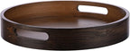 Round Trays Home Decor, 11.8" Large Round Wood Tray for Ottoman Coffee Table Trays, Wooden Kitchen Serving Decorative Trays for Home Office Counter Serveware Organizer, Walnut