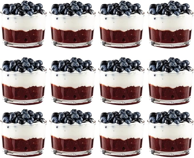 Vikko Small Glass Bowls, 7 Ounce Glass Dessert Cups, Set of 12 Dessert Bowls, Parfait Glasses, Stackable Bodega Glasses, Tasting Glasses, Custard Cups, Short Glasses - 3.2" x 2.2”