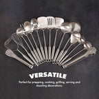 18/10 Stainless Steel Cooking Utensils Set - 16 PCS All Metal Small & Large Kitchen Spoons, Serving Utensils - Whisk, Masher, Fork, Tongs, Solid/Slotted Spoon, Spatula, Turner, Ladle, Skimmer, Pasta