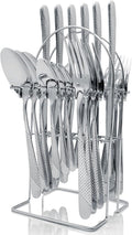 Gold Silverware Set, Caliamary 24 Pieces Flatware Set with Silverware Holder, Stainless Steel Knives and Forks and Spoons Cutlery Set Service for 6, Kitchen Utensil Tableware Set with Antiskid Handle
