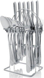 Gold Silverware Set, Caliamary 24 Pieces Flatware Set with Silverware Holder, Stainless Steel Knives and Forks and Spoons Cutlery Set Service for 6, Kitchen Utensil Tableware Set with Antiskid Handle