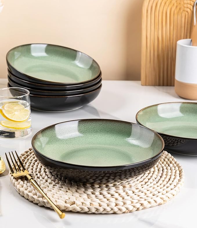 LERATIO Large Pasta Bowls,38oz Ceramic Pasta Bowls,9.0" Reactive Glaze Pasta Bowl Set of 6,Microwave & Dishwasher,Oven Safe,Wide Serving Bowls for Salad,Pasta,Fruit,Scratch Resistant-Light Blue