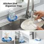 MicoYang Silicone Bathroom Soap Dishes with Drain Spout-Bathroom and Kitchen Sink Organizer,Sponge Holder,Dish Soap Tray,Perfect for Dispenser,Scrubber,Bottle,Cup on Counter Lichen Blue 4.9"×3.2"