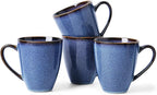MONITO 17 OZ Coffee Mugs Set of 4, Large Ceramic Blue Coffee Mugs Set with handle for Tea/Latte/Milk/Cocoa, Funny Tea Cups for Office and Home, Engagement Gifts.(Starry Blue)