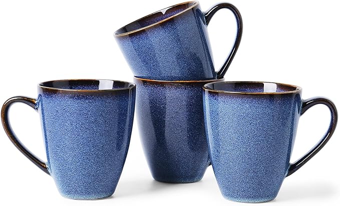 MONITO 17 OZ Coffee Mugs Set of 4, Large Ceramic Blue Coffee Mugs Set with handle for Tea/Latte/Milk/Cocoa, Funny Tea Cups for Office and Home, Engagement Gifts.(Starry Blue)