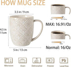Coffee Mugs 16 Oz, Ceramic Coffee Mugs Set of 4, Large Embossment Cups for Latte, Cocoa, Tea, Mocha, Cappuccino, Dishwasher Safe, Housewarming Wedding Gifts, 3.5 x 4.5 inch, Vintage White