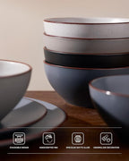 Famiware Venus Plates and Bowls Sets, 12 Pieces Stoneware Speckled Dishes Dinnerware Set for 4, Assorted Colors - Microwave & Dishwasher Safe, Modern Minimalist, for Everyday Meals & Formal Dining