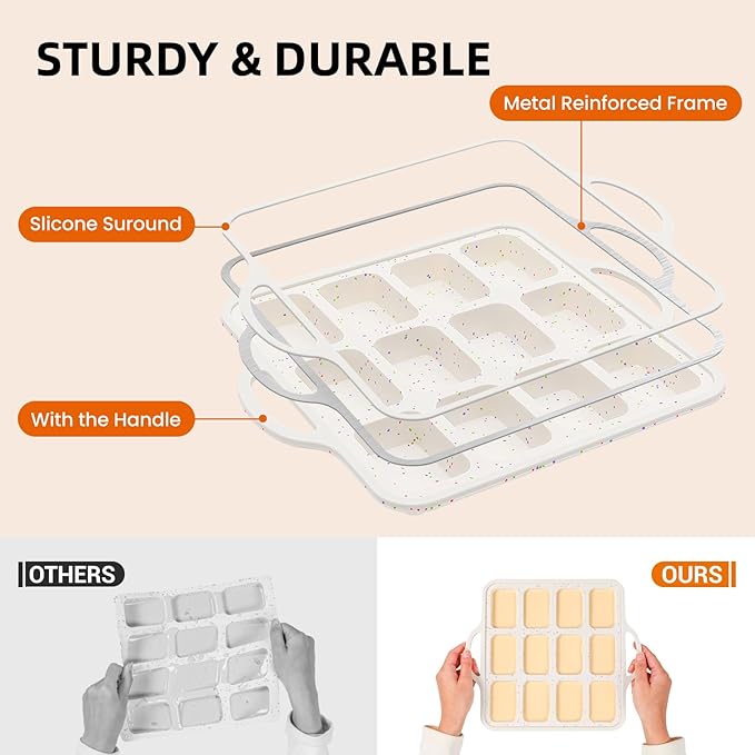 FUNBAKY Silicone Mini Loaf Pans with Metal Reinforced Frame,12-Cavity Nonstick Mini bread loaf pans for Baking Cornbread,Bread,Brownie,Cheesecake -1Pc