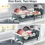 Urackify Large Dish Drying Rack, Expandable Dish Racks for Kitchen Counter, Multifunctional Dish Drainer with Utensil Holder & Cup Holder, 18.5"-26.7" L x 12.7" W, Dark Slate Gray