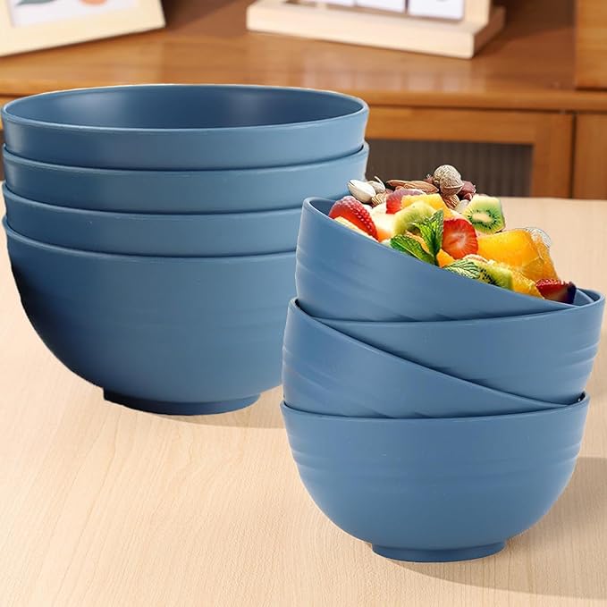 Unbreakable Wheat Straw Cereal Bowls Set of 4, 24 OZ Microwave and Dishwasher Safe Lightweight Soup and Salad Bowl Sets, Reusable Dessert Bowls for Rice, Pasta, Snack, Fruit, BPA Free (Dark Blue)