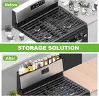 30 Inch Magnetic Stove Top Shelf | 3-Zone Kitchen Organizer with Anti-Slip & Anti-Fall Design | Heat Resistant (-40°F to 446°F) Food-Grade Silicone Spice Rack for Flat Stoves-Black