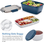 Freshmage Large Salad Container for Lunch, 2 Packs 68oz Salad Bowls with 5 Compartments, Salad Dressings Container for Salad Toppings, Snacks, Men, Women (Pink+Blue)