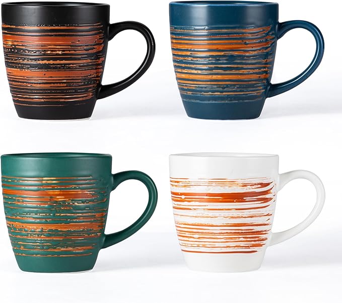 YUN TAO 16 oz Coffee Mugs Set of 4, Large Ceramic Multipurpose Cups with Big Handle, Ideal for Latte, Tea, Hot Chocolate and Matcha, Dishwasher Safe, Gift Set for Home & Office