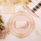 Nervure 175PCS Pink Plastic Plates - Disposable Pink Gold Party Plates & Pre Rolled Napkins with Cutlery for 25 Guests, 50Plates, 75Silverware, 25Cups, 25Napkin for Wedding & Party & Valentines