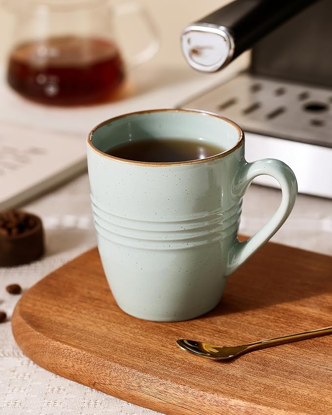 famiware Jupiter Coffee Mugs Set of 6, 13 oz Coffee Mug, Microwave and Dishwasher Safe, Coffee Cups with Handle for Coffee, Tea, Cocoa, Milk, Light Green