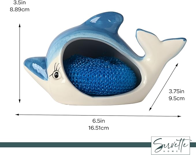Servette Home Decorative Dish Sponge Holder for Kitchen Sink (Dolphin)