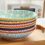 Selamica Ceramic 30oz Large Pasta Salad Bowls 8 Inch Wide and Shallow Soup Bowls, Stackable, Microwave and Oven Safe, Set Of 6, Assorted Colors