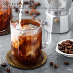 Glass Coffee Mugs, 20 oz Ice coffee cups, Large Clear Tea Cups Set of 2, Glass Mugs with Handles, Glass Cups for Latte, Cappuccino, and Tea