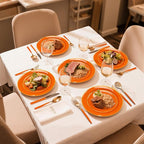 DaYammi 150Pcs Orange Plastic Plates & Gold Cutlery with Orange Handle,orange Disposable Plates with Gold Rim Set Include 30 Dinner Plate,30 Dessert Plate,30 Knive,30 Forks,30 Spoons for Party Wedding