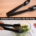 24 Pieces Disposable Serving Tongs, 9" Heavy-Duty Plastic Utensils, BPA-Free, Scalloped Grip Salad Tongs, Perfect for Buffets, BBQ, Parties & Catering, Black