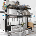 LIVOD Over The Sink Dish Drying Rack,3 Tier Adjustable Length Full Stainless Steel Large Storage Kitchen Dish Rack,for Kitchen Counter Expandable Multifunctional Organizers,Silver(25.5'' to 37.4'')