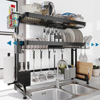 LIVOD Over The Sink Dish Drying Rack,3 Tier Adjustable Length Full Stainless Steel Large Storage Kitchen Dish Rack,for Kitchen Counter Expandable Multifunctional Organizers,Silver(25.5'' to 37.4'')