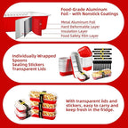 100 Pack Red Mini Aluminum Foil Loaf Pans with Lids 50Pcs 6.8oz and50Pcs 10oz, Spoons & Sealing Stickers Included Ideal for Baking, Storage & Gifting Dessert (100PCS RED)