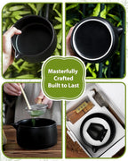 20OZ Matcha Whisk Set - 5PCS Matcha Set Includes Macha Bowl with Spout, Bamboo Whisk with Ceramic Holder, Bamboo Scoop and Sifter, Matcha Kit for Ceremony, Gift for Matcha Lovers (Matte Black)