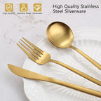 Matte Gold Silverware Set, VANVRO 40-Piece Stainless Steel Flatware Set, Satin Finish tableware Cutlery Set, Service for 8, Home and Restaurant, Dishwasher Safe