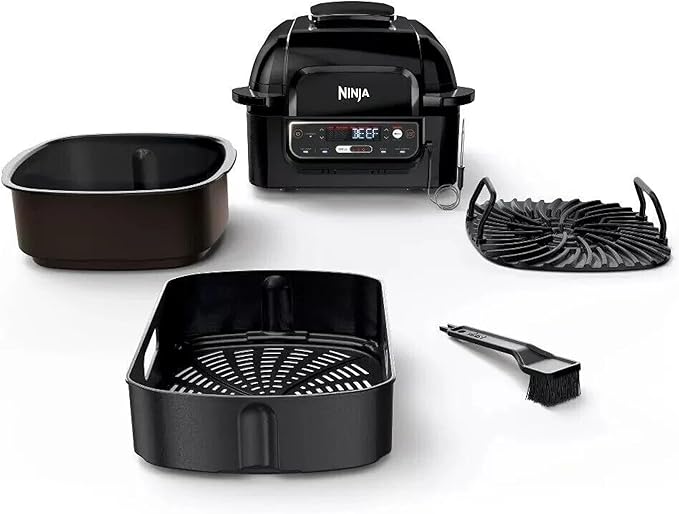 Ninja Foodi Pro 5-in-1 Indoor Integrated Smart Probe, 4-Quart Air Fryer, Roast, Bake, Dehydrate, an Cyclonic Grilling Technology, with 4 Steaks Capacity, in a Stainless Finish