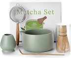 20OZ Matcha Whisk Set - 5PCS Chasen Set Includes Matcha Bowl with Spout, Bamboo Whisk with Ceramic Holder, Macha Scoop and Sifter, Matcha Kit for Ceremony, Gift for Matcha Lovers (Pale Gray-Green)