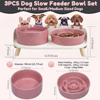 Elevated Slow Feeder Dog Bowls - Ceramic Food and Water Bowl Set with Stand - Raised Pet Dishes for Small and Medium Sized Dogs