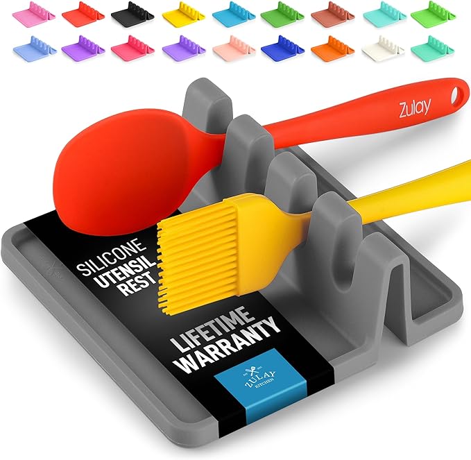 Zulay Kitchen Spoon Rest for Multiple Utensils High Heat-Resistant Silicone Drip Pad, BPA-Free Spoon Holder for Stove Top, Kitchen Gadget Holder for Ladles, Tongs, Cooking Spatula - Makes Great Gift