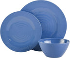 Gibson Home Brist Melamine Plastic Dinnerware Set, Service for Four (12pcs), Blue