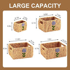 Set of 5 Water Hyacinth Pantry Baskets, Storage Baskets for Organizing, Cube Storage Bins for Shelves, Rectangle Storage Baskets with Handles, Woven Baskets for Storage - Floral
