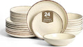Earth and Clay Heath 24-Piece Dinnerware Set Stoneware, Plates and Bowls Set, Dishwasher and Microwave Safe, Dish Set for 8, Coffee