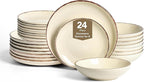 Earth and Clay Heath 24-Piece Dinnerware Set Stoneware, Plates and Bowls Set, Dishwasher and Microwave Safe, Dish Set for 8, Coffee
