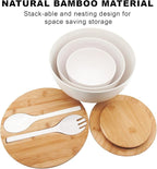 ECOWAY Salad Bowls Set of 3 with Lid & Serving Utensils, Bamboo Fiber Mixing Bowls Set Large Serving Bowls & Storage Set with Bamboo Lid for Salad, Kitchen Eating, Pasta, Popcorn, Chips, Fruit, White