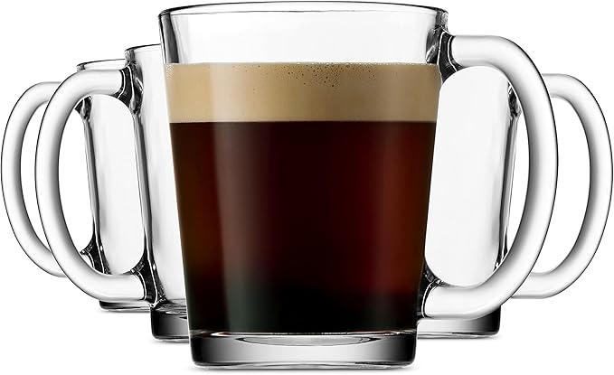 Godinger Coffee Mugs, Italian Made Glass Coffee Mug, Hot Beverage Tea Cups, Glass Cups, Drinking Glasses - 10oz., Set of 4