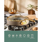 Bloomhouse - Two Time Oprah's Favorite Things Winner - 10 Inch Heavy Duty Aluminum Premium PFA Free Ceramic Nonstick Saute/Deep Frying Pan Skillet with Lid - Cappuccino Cream with Gold Handle