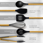 STYLED SETTINGS Black and Gold Kitchen Utensils Set – 8 Piece Silicone Cooking Utensils with Gold Handles, Black Ceramic Utensil Holder & Spoon Rest – Heat Resistant, Nonstick Safe, Sleek Storage